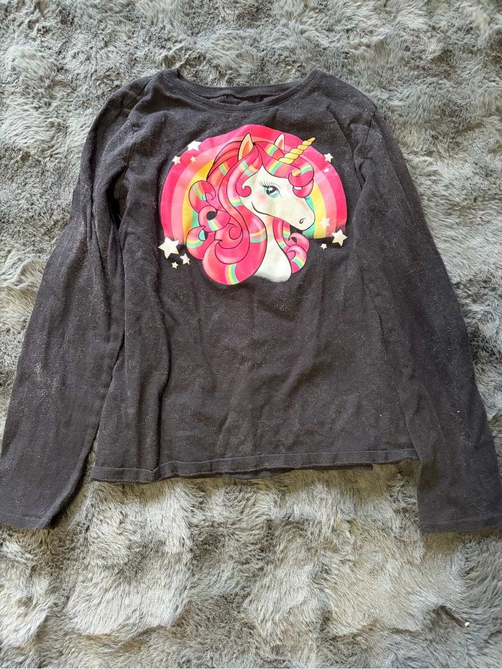 Girls' Black Long-Sleeve Unicorn Graphic Tee
